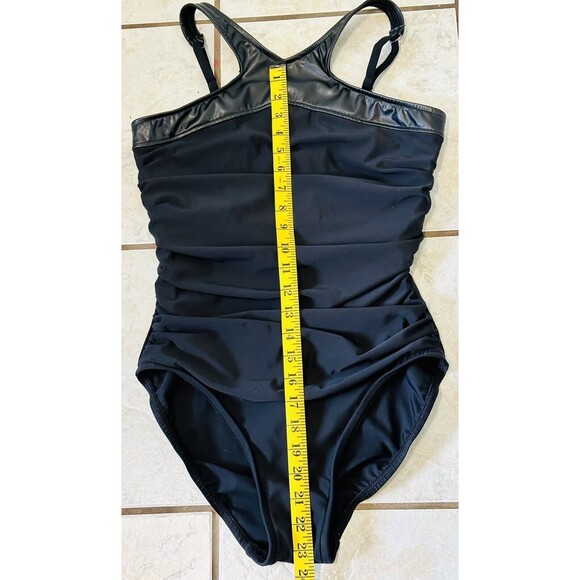 MagicSuit Womens Rev It Bonnie Black High Neck Faux-Leather-Trim Size 10 - Picture 11 of 14